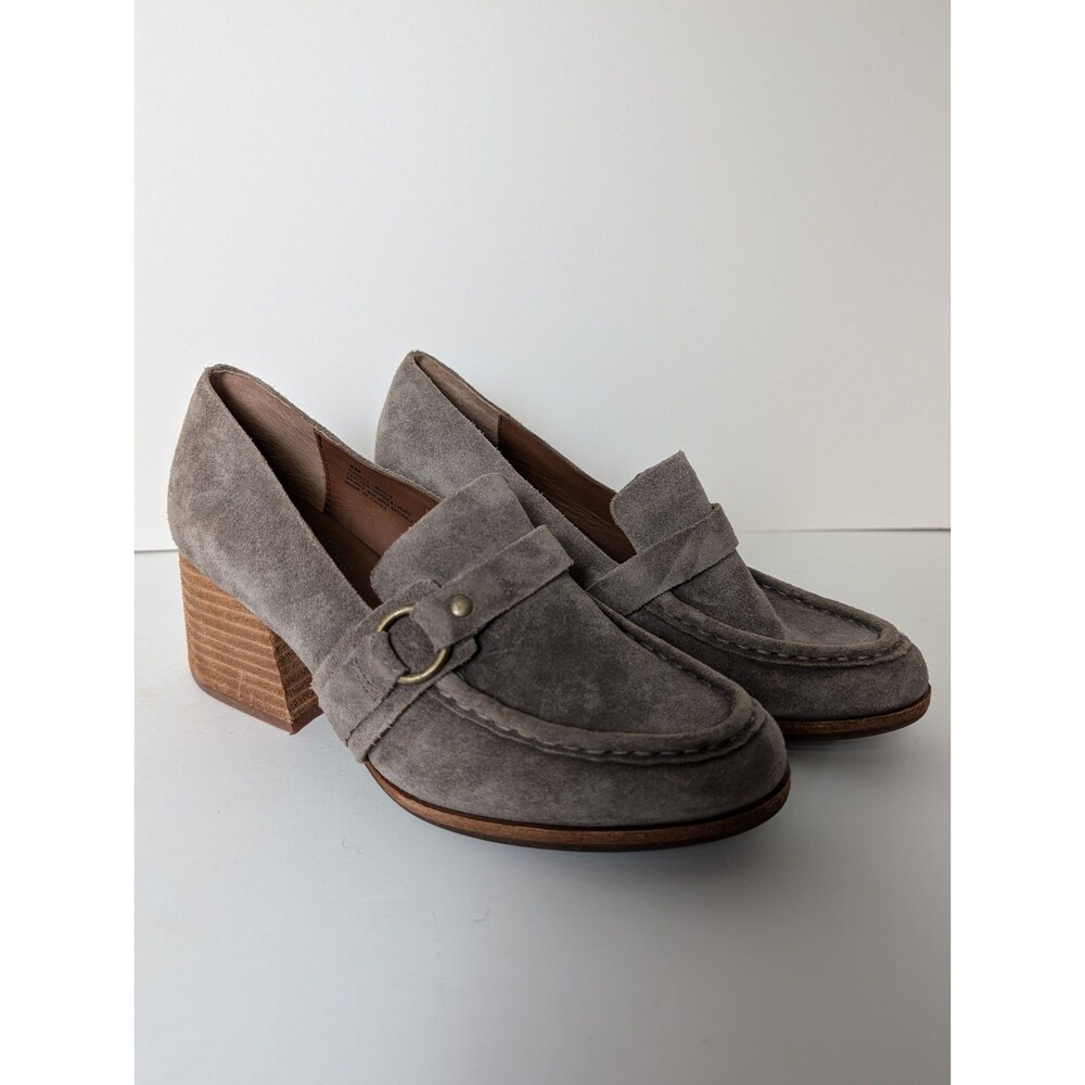 Kork-Ease Aki Gray Suede Chunky Block Heel Slip-On Pump Oxford Women Size 6M